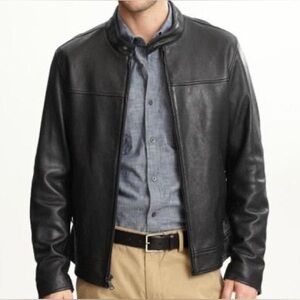 Banana Republic Men’s Black Leather Full Zip Jacket coats Size XXLARGE